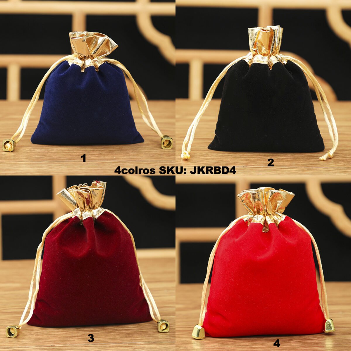 JKRBD4 Customizable size/logo golden edge drawstring flocked pouch bag - Image 2